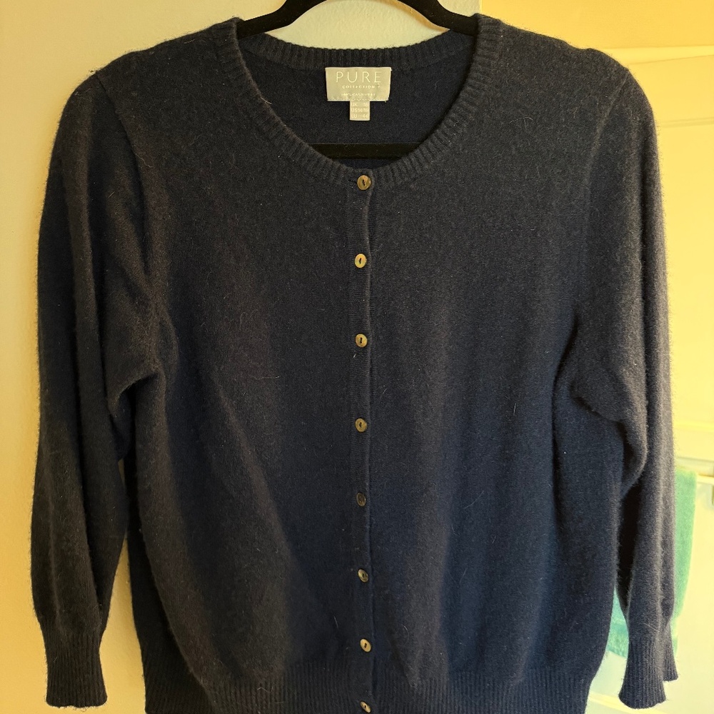 3/4 sleeve navy cashmere cardigan